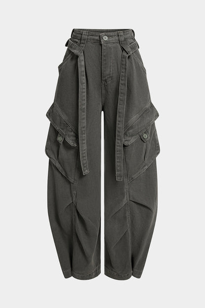 Belted Wide Leg Denim Jeans