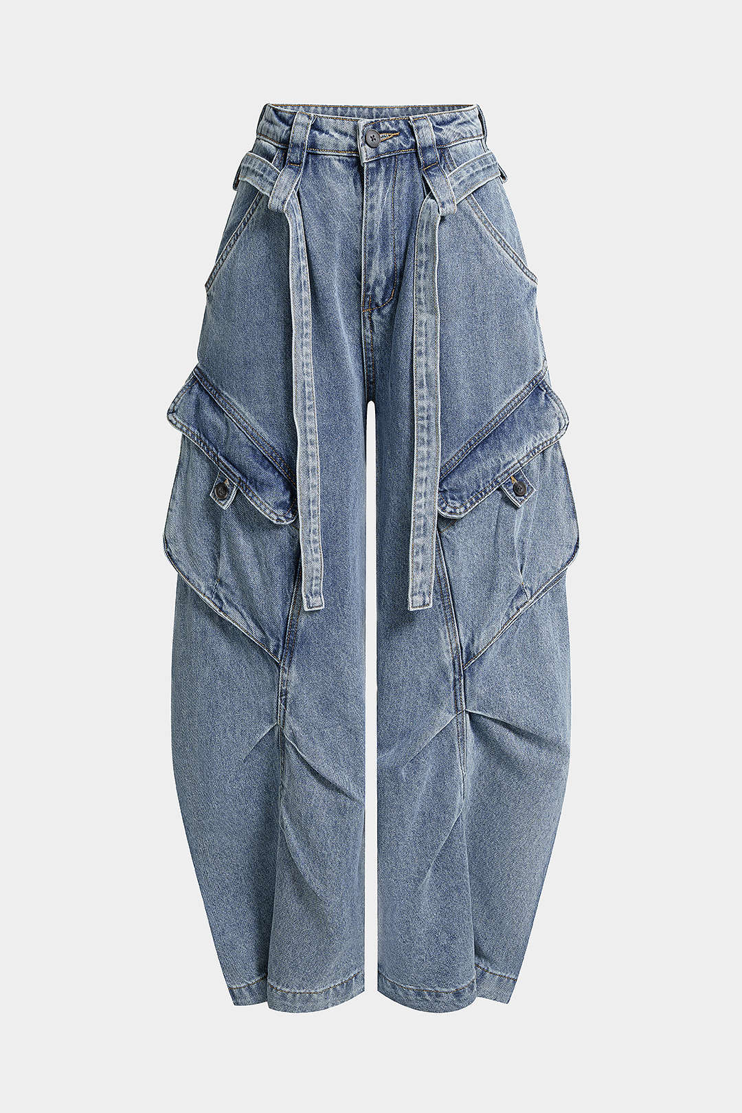 Belted Wide Leg Denim Jeans