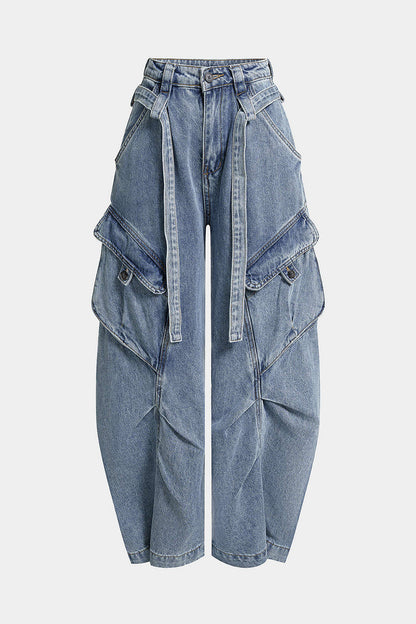 Belted Wide Leg Denim Jeans