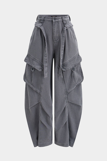 Belted Wide Leg Denim Jeans