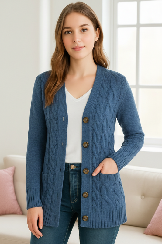 Cable Knit Button Front Cardigan