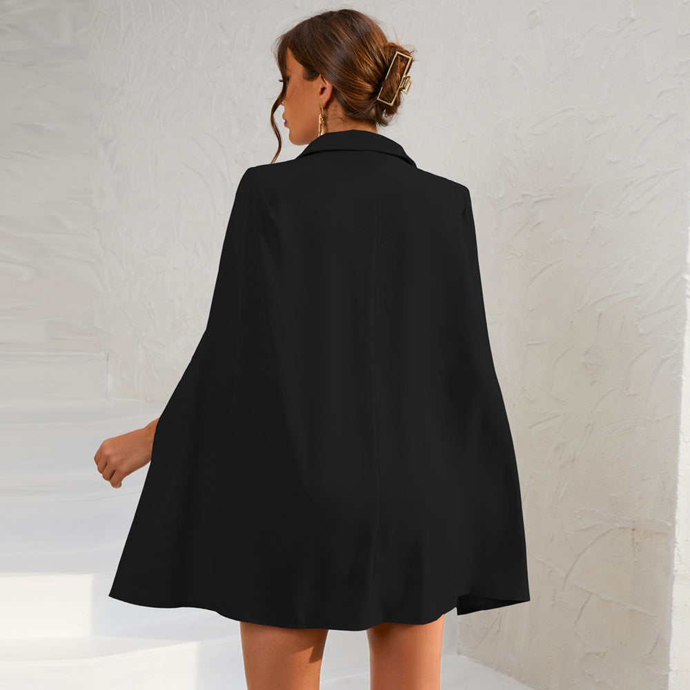 Cape Blazer Mini Dress With Gold Buttons