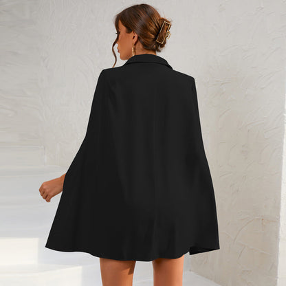 Cape Blazer Mini Dress With Gold Buttons