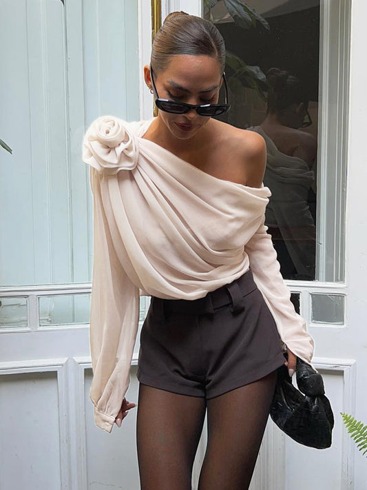 Chiffon Asymmetrical Long Sleeve Blouse