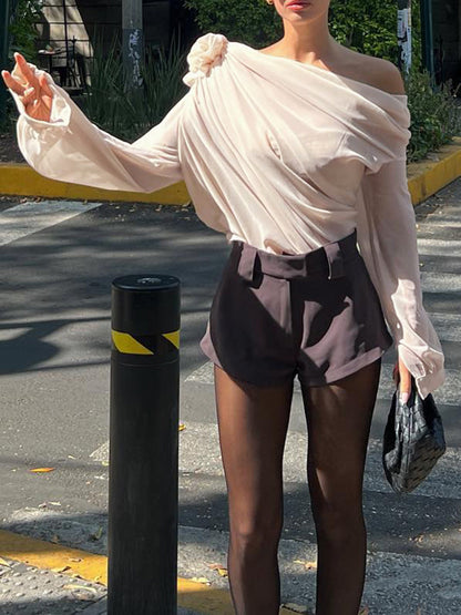 Chiffon Asymmetrical Long Sleeve Blouse