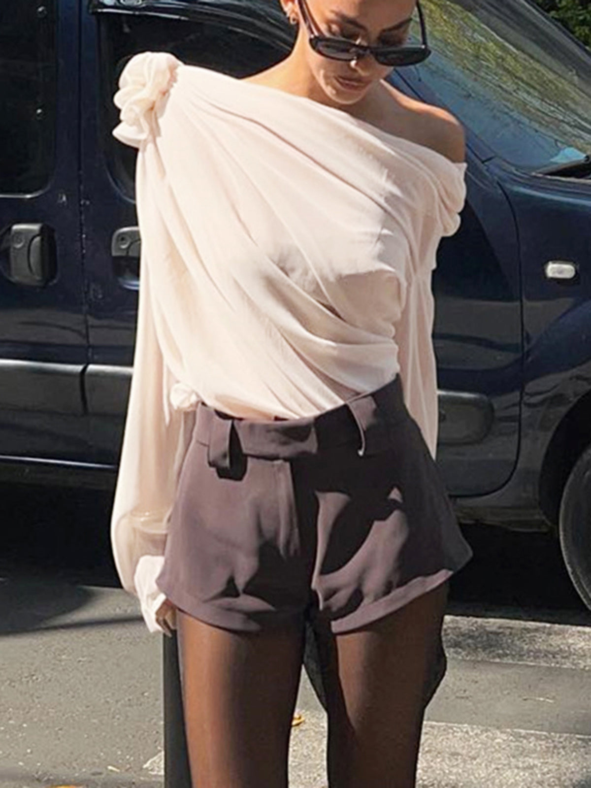 Chiffon Asymmetrical Long Sleeve Blouse