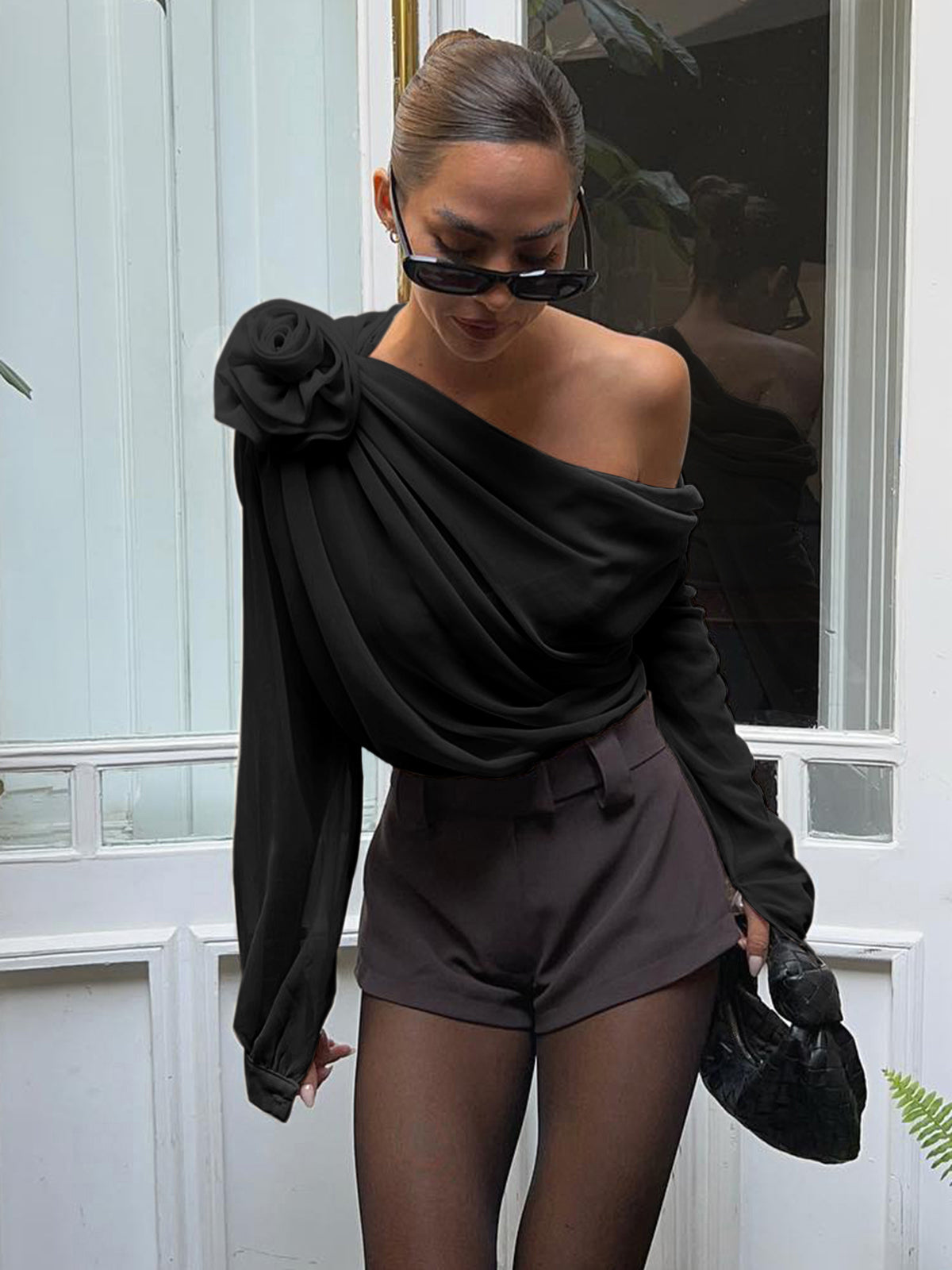 Chiffon Asymmetrical Long Sleeve Blouse