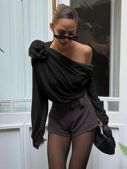 Chiffon Asymmetrical Long Sleeve Blouse