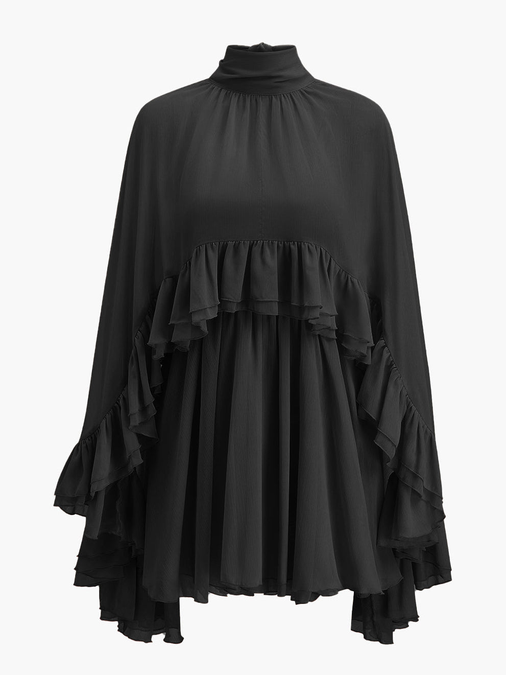 Chiffon Ruffle Cape Detail Dress