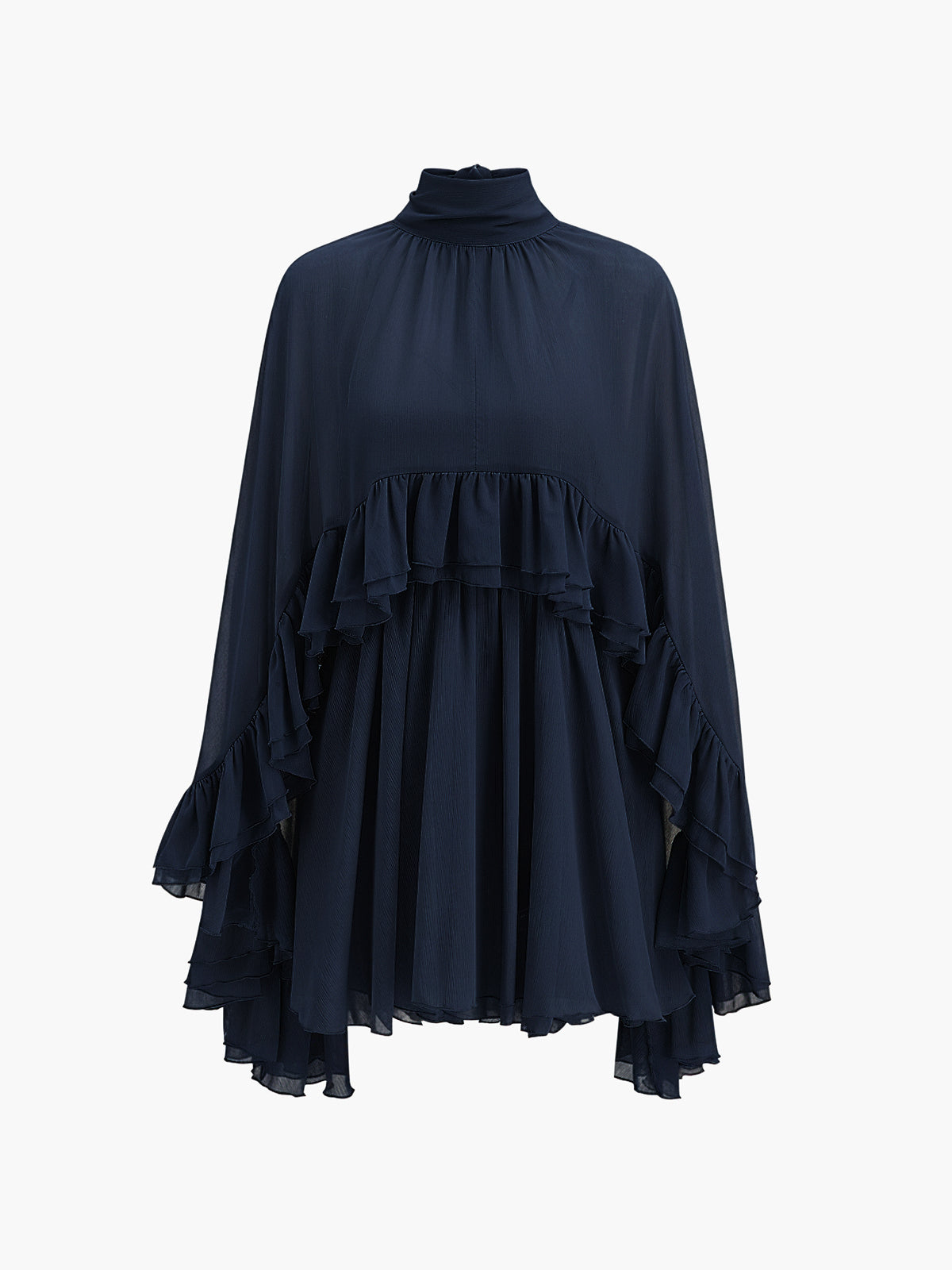 Chiffon Ruffle Mock Neck Dress