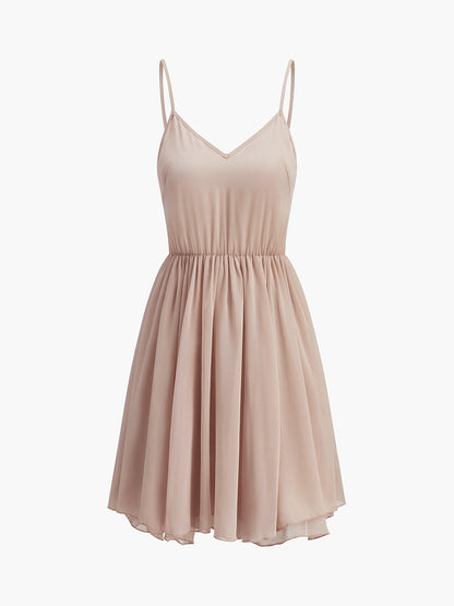 Chiffon Ruffle Mock Neck Dress