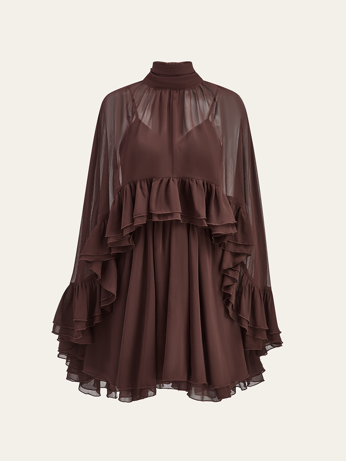 Chiffon Ruffle Mock Neck Dress