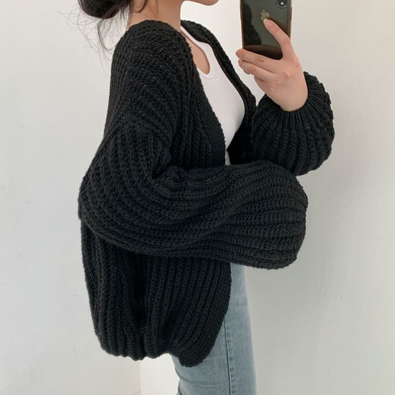 Chunky Knitted Open Front Cardigan