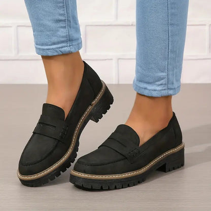 Chunky Sole Black Loafers for Women