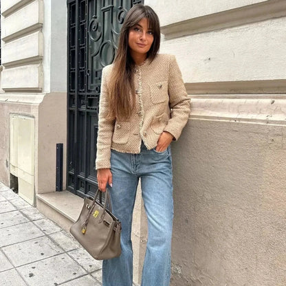 Classic Tweed Button-Down Jacket