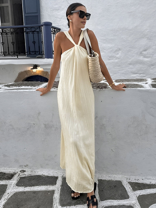 Cotton Blend Halter Maxi Dress