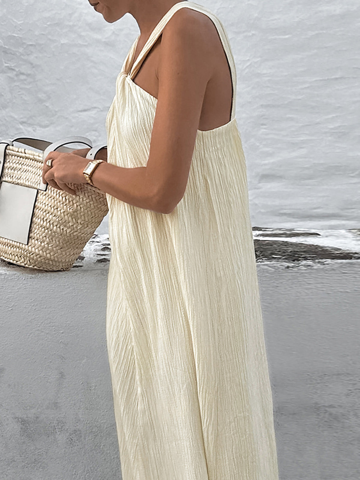 Cotton Blend Halter Maxi Dress