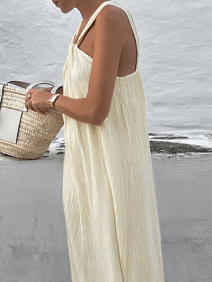 Cotton Blend Halter Maxi Dress