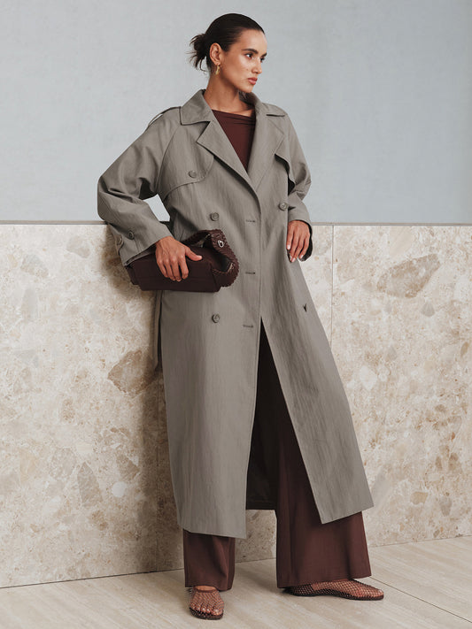Cotton Blend Long Oversized Trench Coat