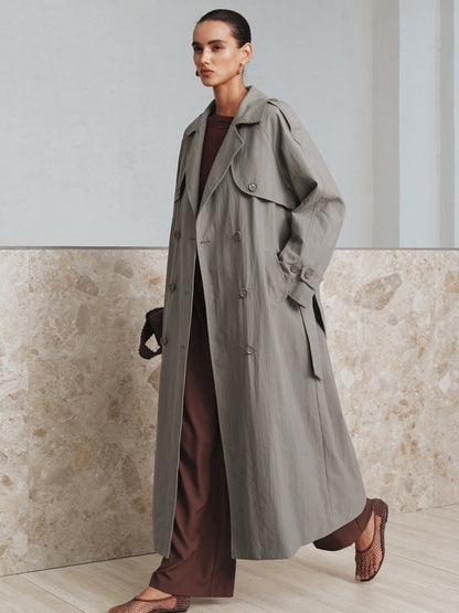 Cotton Blend Long Oversized Trench Coat