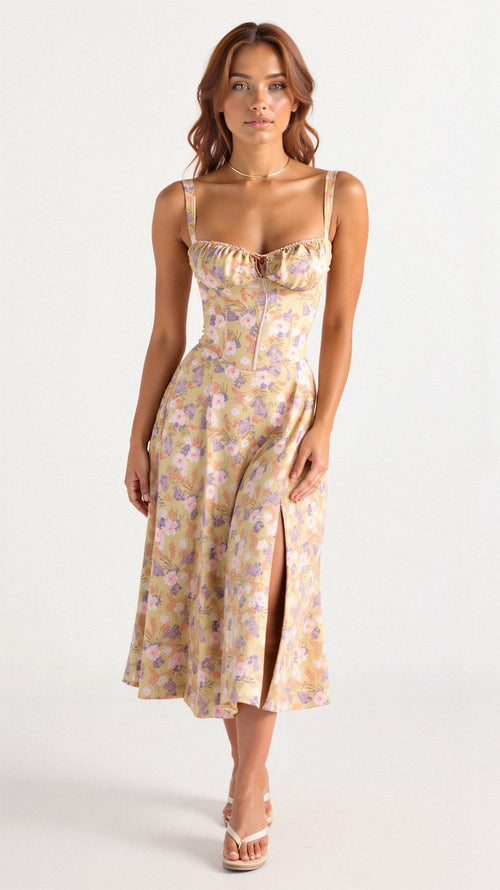 Cotton Corset Bodice Midi Dress