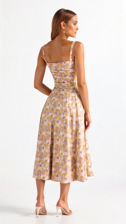 Cotton Corset Bodice Midi Dress