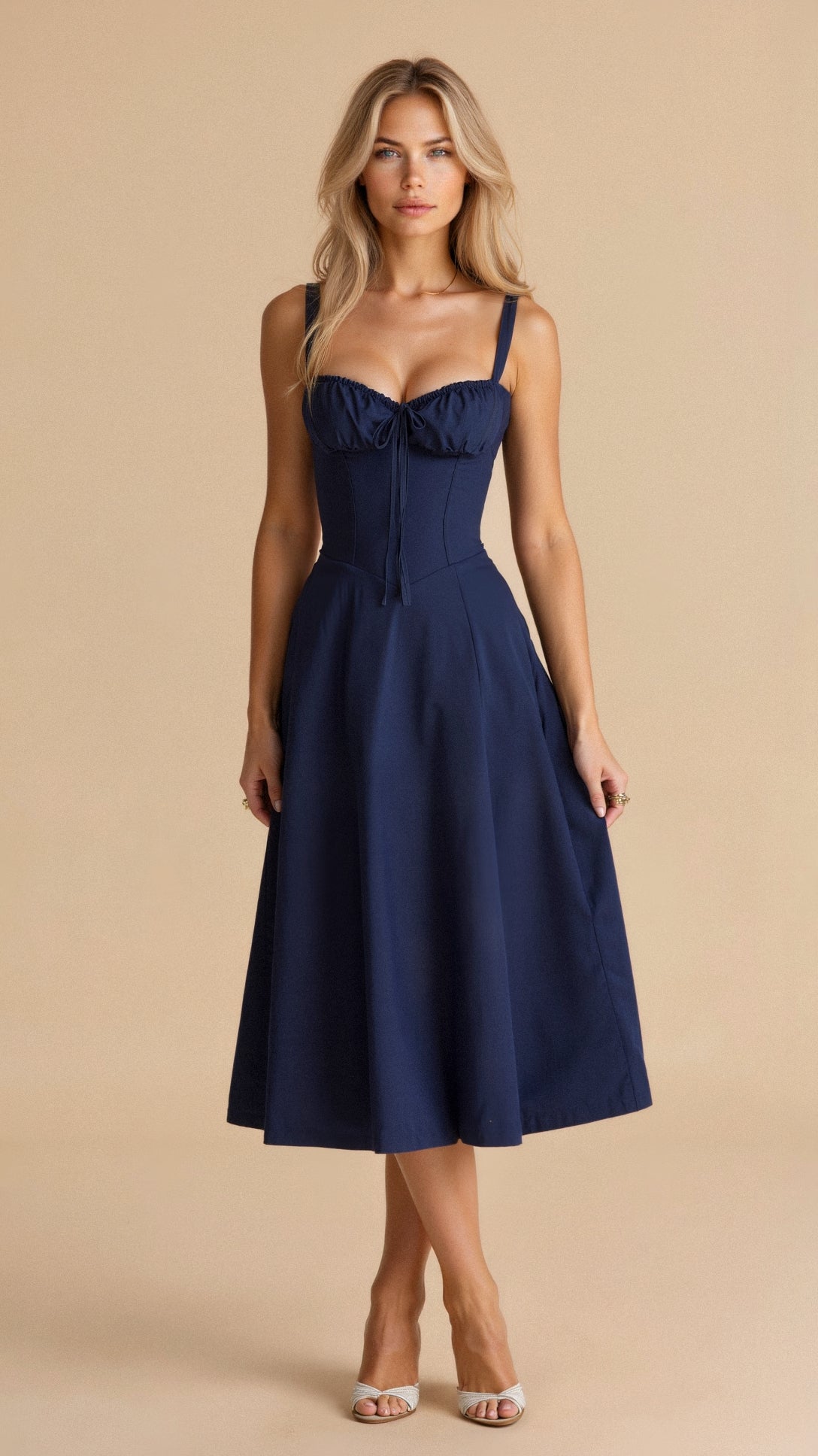 Cotton Corset Bodice Midi Dress