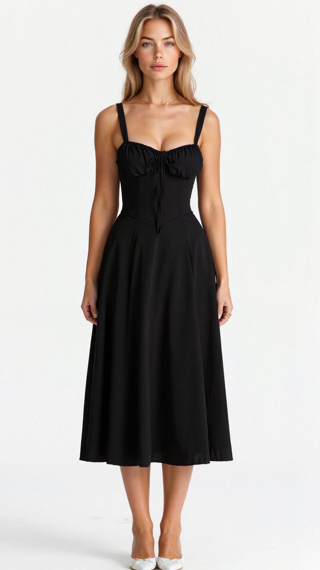 Cotton Corset Bodice Midi Dress