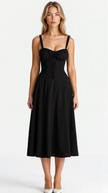 Cotton Corset Bodice Midi Dress