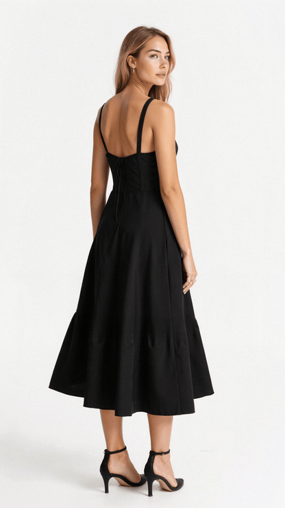 Cotton Corset Bodice Midi Dress