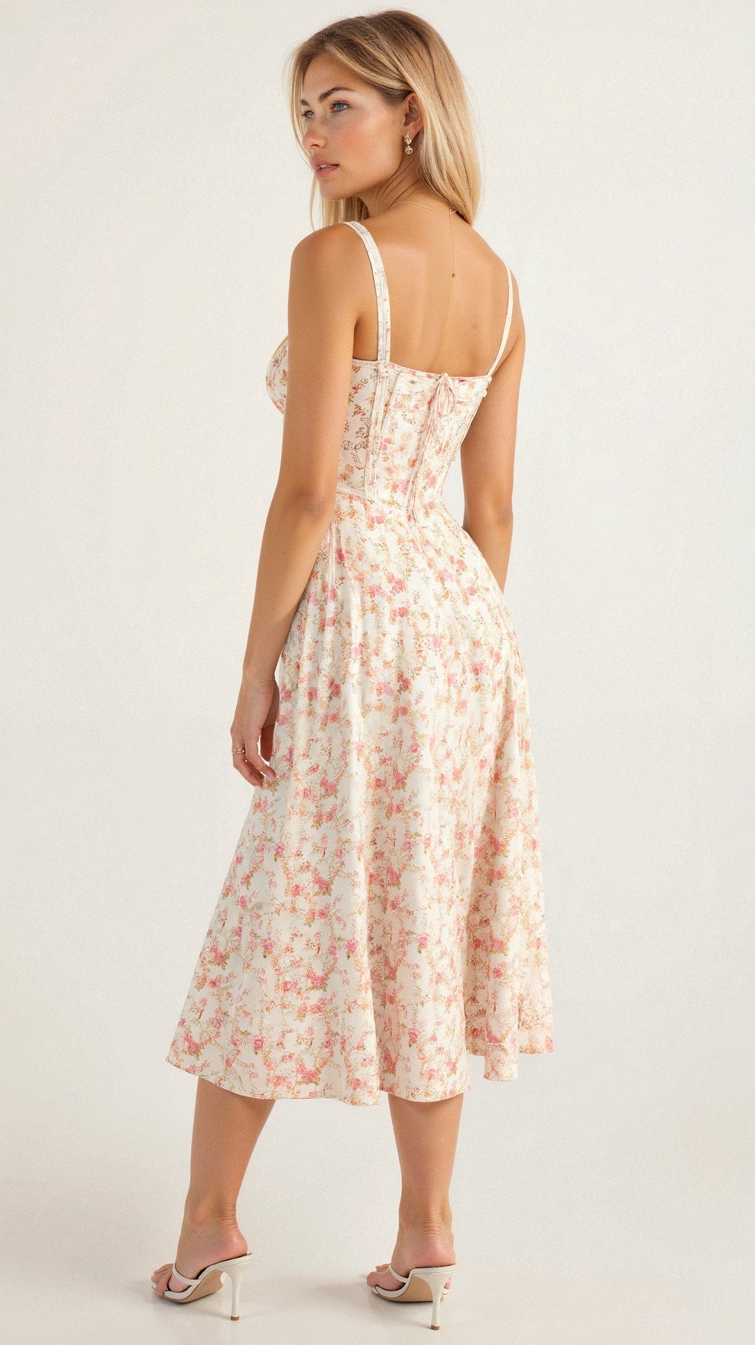 Cotton Corset Bodice Midi Dress