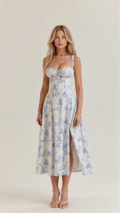 Cotton Corset Bodice Midi Dress