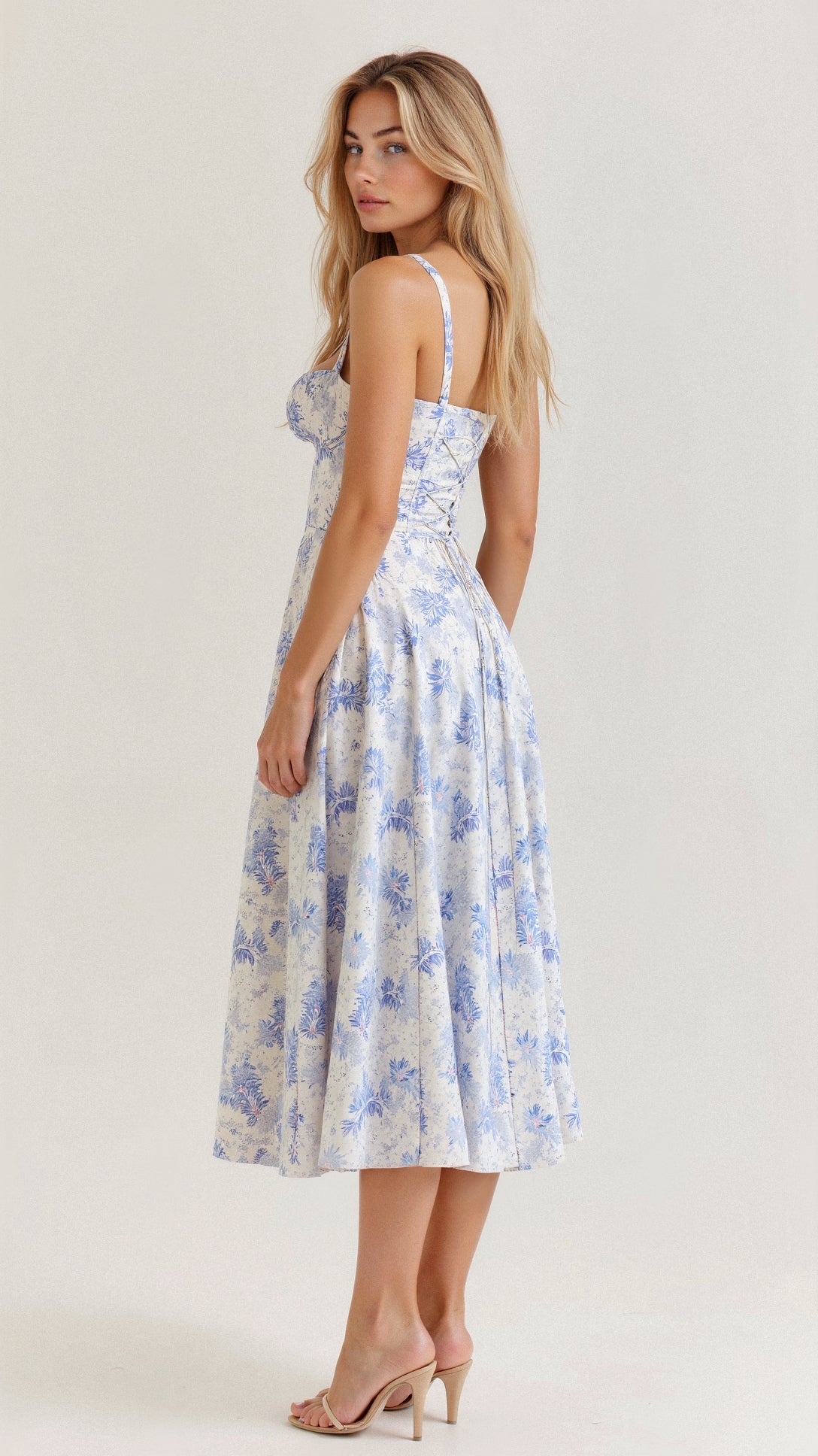 Cotton Corset Bodice Midi Dress