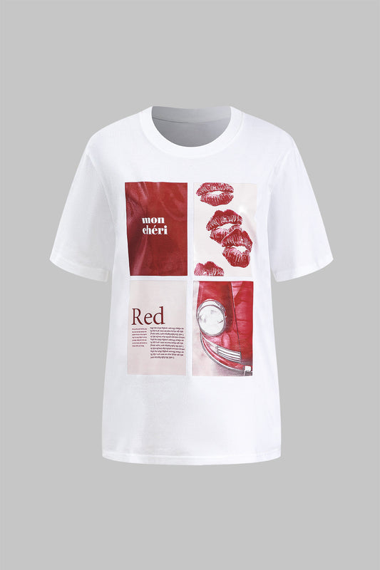 Cotton Letter Print Graphic Tee