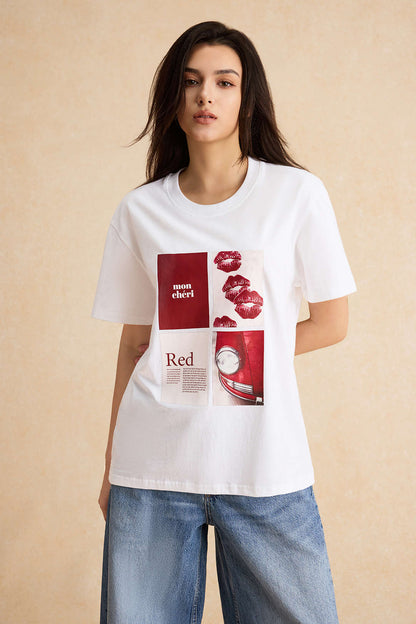 Cotton Letter Print Graphic Tee