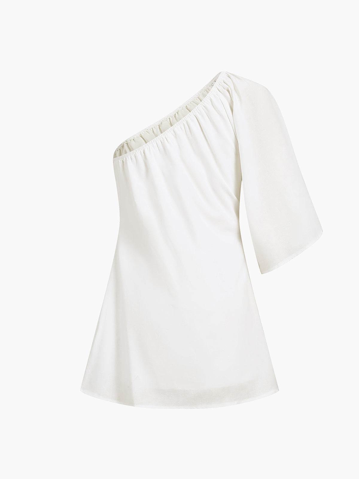 Cotton Linen One Sleeve White Dress