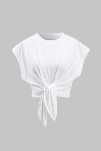 Cotton Ruched Tie Front Women's T Shirt
