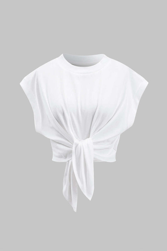 Cotton Ruched Tie Front Women's T Shirt