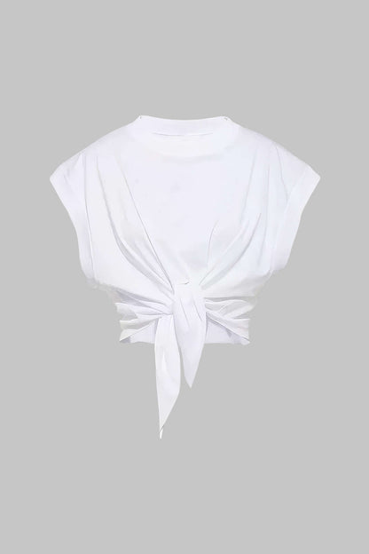 Cotton Ruched Tie Front Women's T Shirt