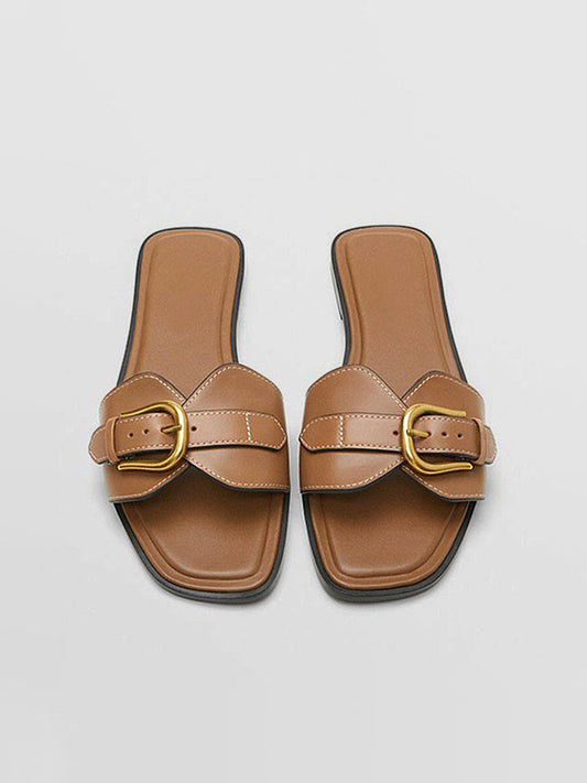 Cow Leather Buckled Slide Sandals