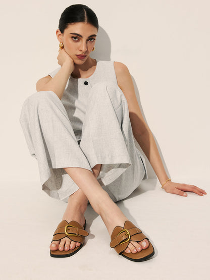 Cow Leather Buckled Slide Sandals