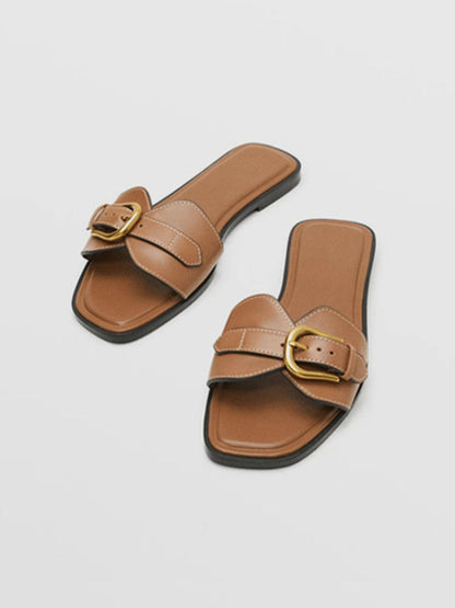 Cow Leather Buckled Slide Sandals
