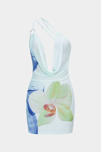 Cowl Neck Floral Mini Dress