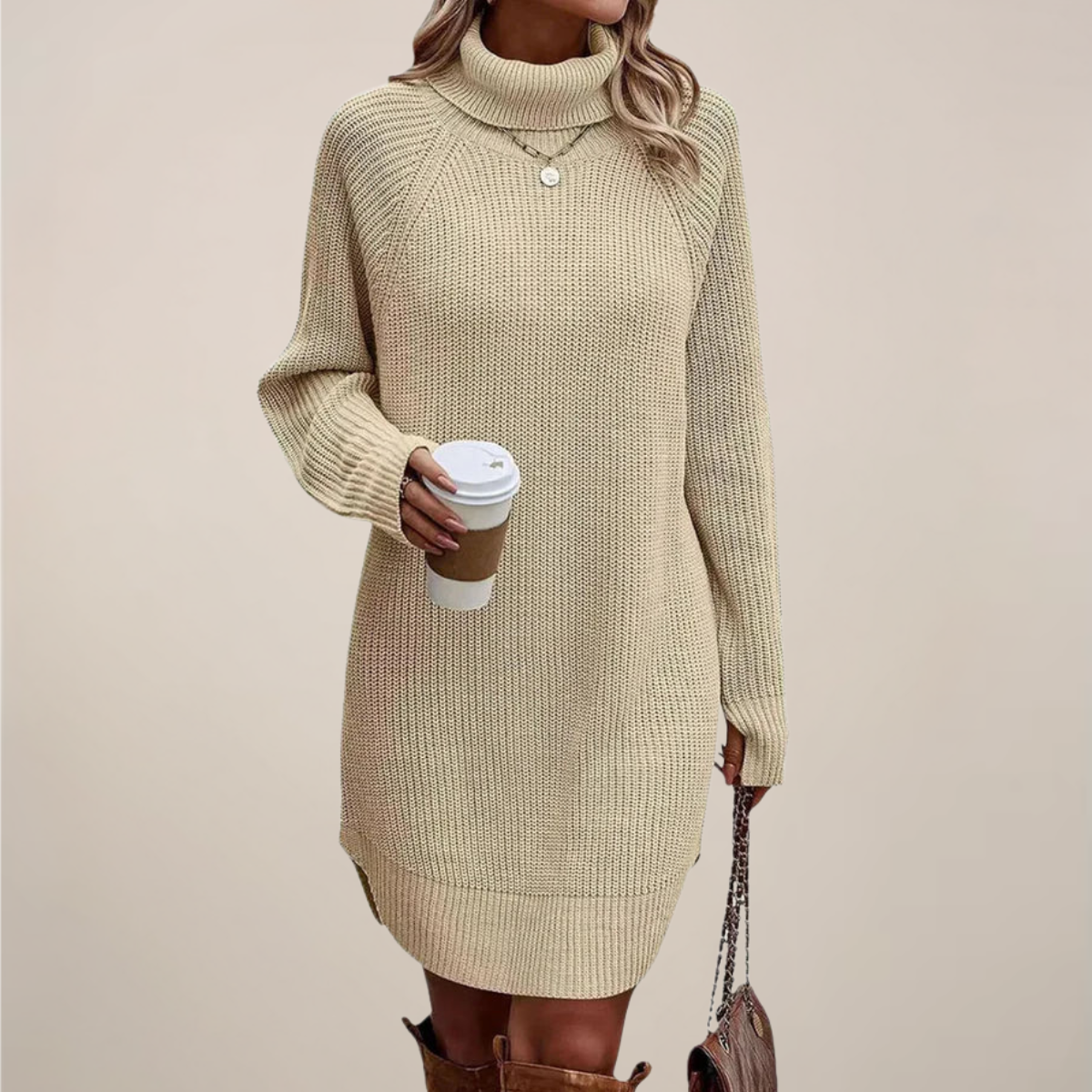 Cozy Turtleneck Knit Sweater Dress