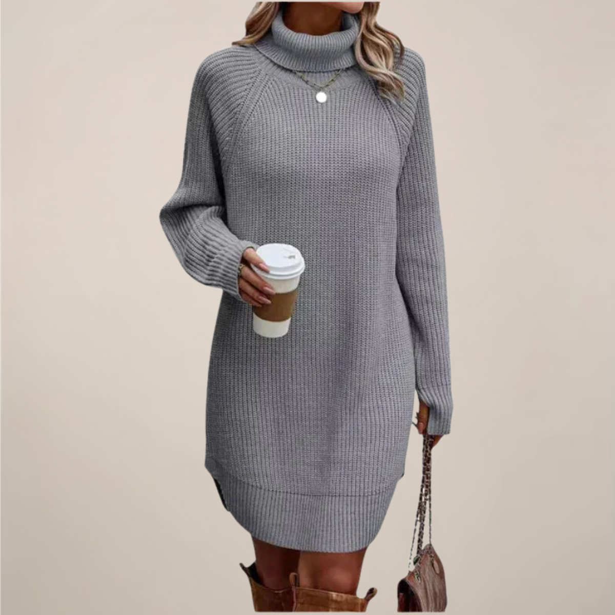 Cozy Turtleneck Knit Sweater Dress