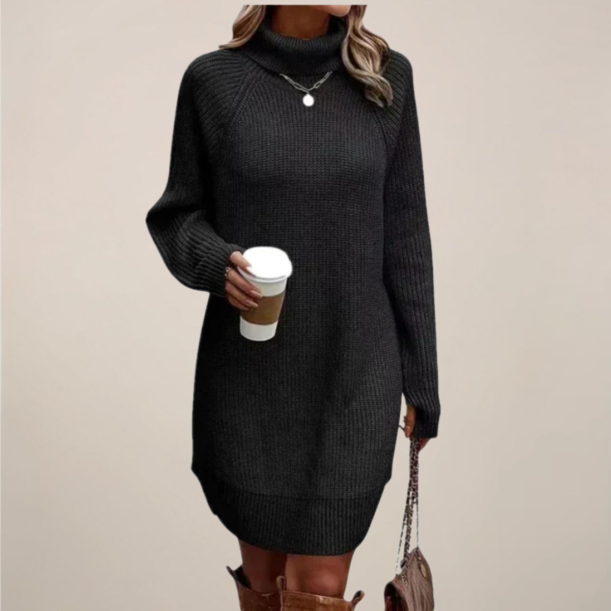 Cozy Turtleneck Knit Sweater Dress