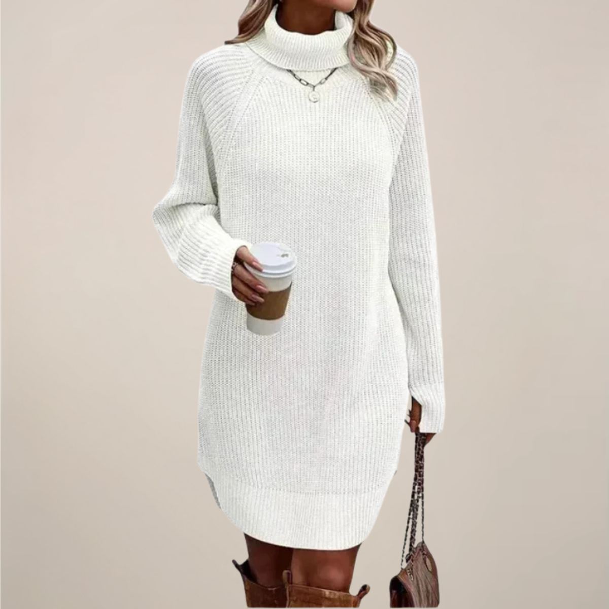 Cozy Turtleneck Knit Sweater Dress