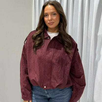 Cropped Zip-Up Polyester Bomber Jacket