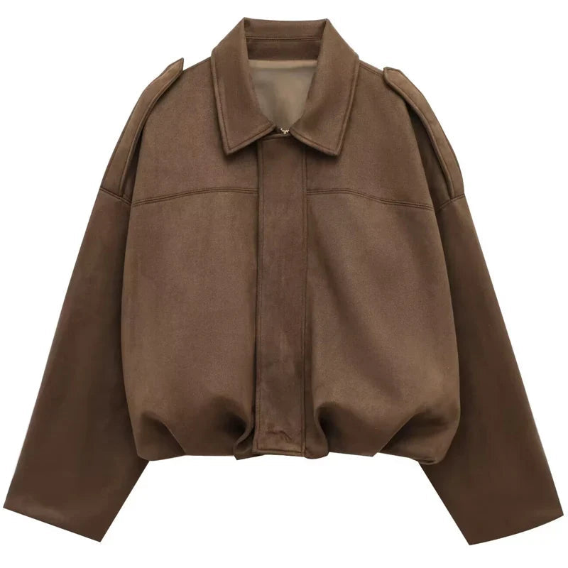 Cropped Zip-Up Polyester Bomber Jacket