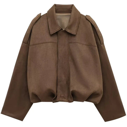 Cropped Zip-Up Polyester Bomber Jacket